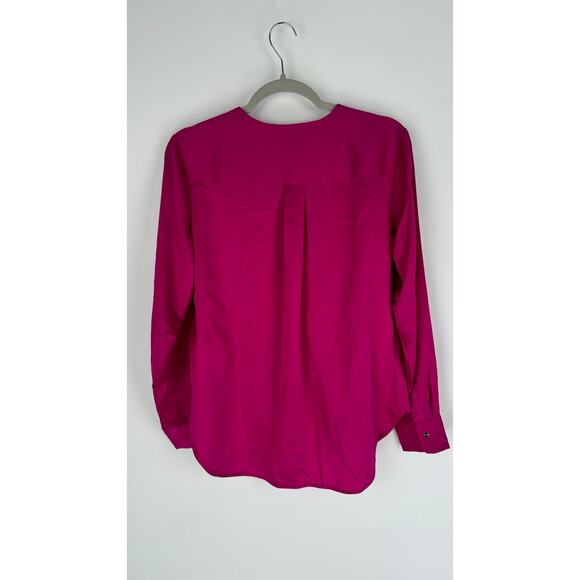 DKNY Womens Satin Faux Wrap Blouse Pink Size Small New Long Sleeve V Neck - Picture 8 of 9